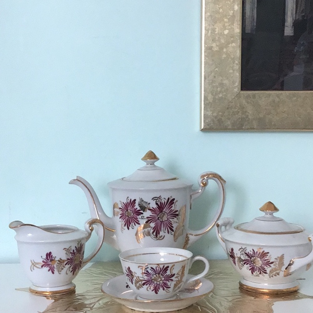 GOLD TRIM VINTAGE 1957 CHERRY CHINA MADE IN JAPAN 16 PIECES AUTHENTIC - Picture 3 of 13